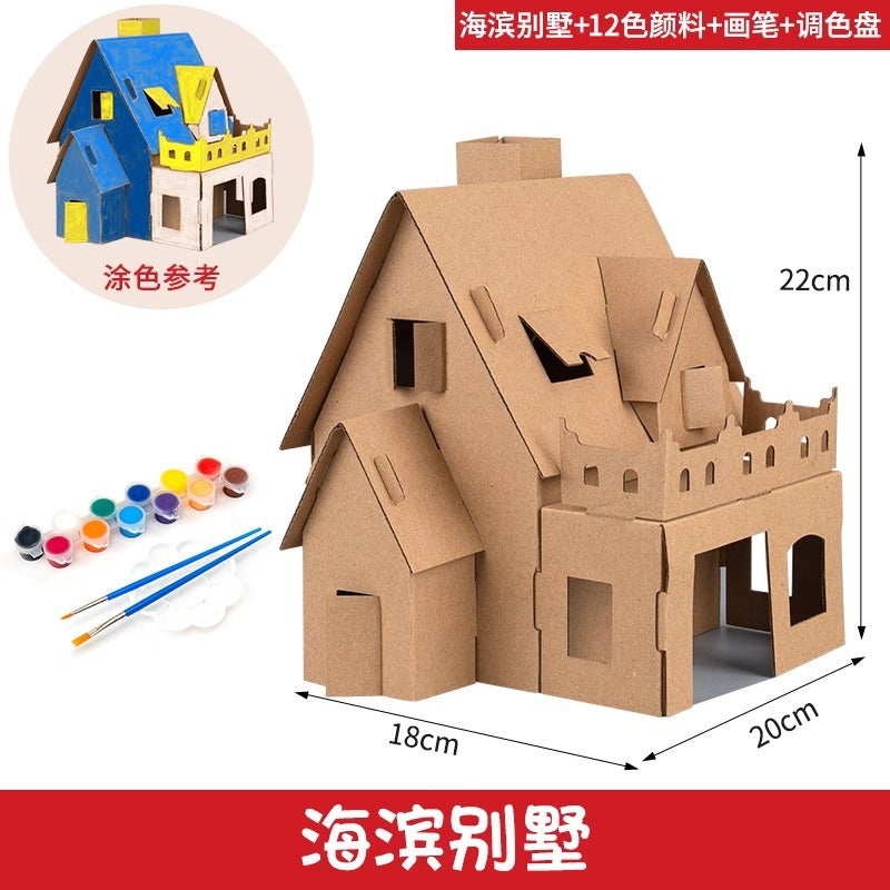 Christmas Castle Corrugated Paper Box Cardboard Colored 3D Cabin Kindergarten Children'S Handmade Diy Cardboard Assembled Toy - Image 1